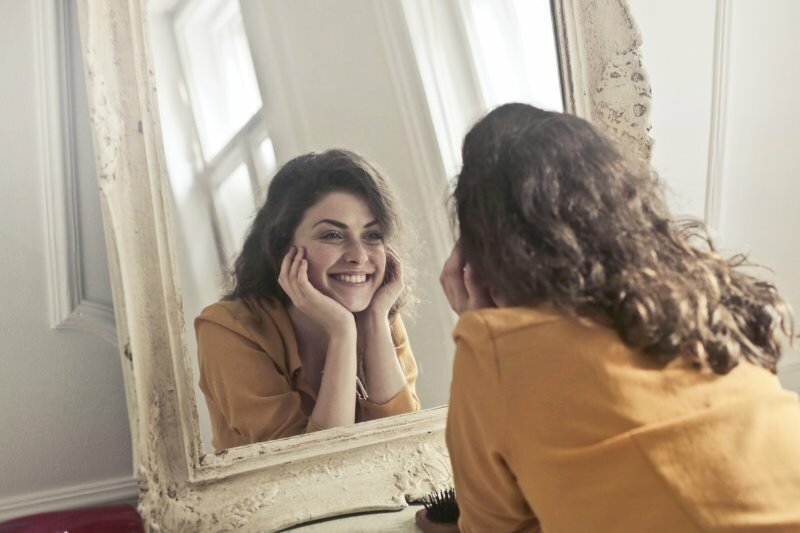 Woman Looking Mirror Communicate Self